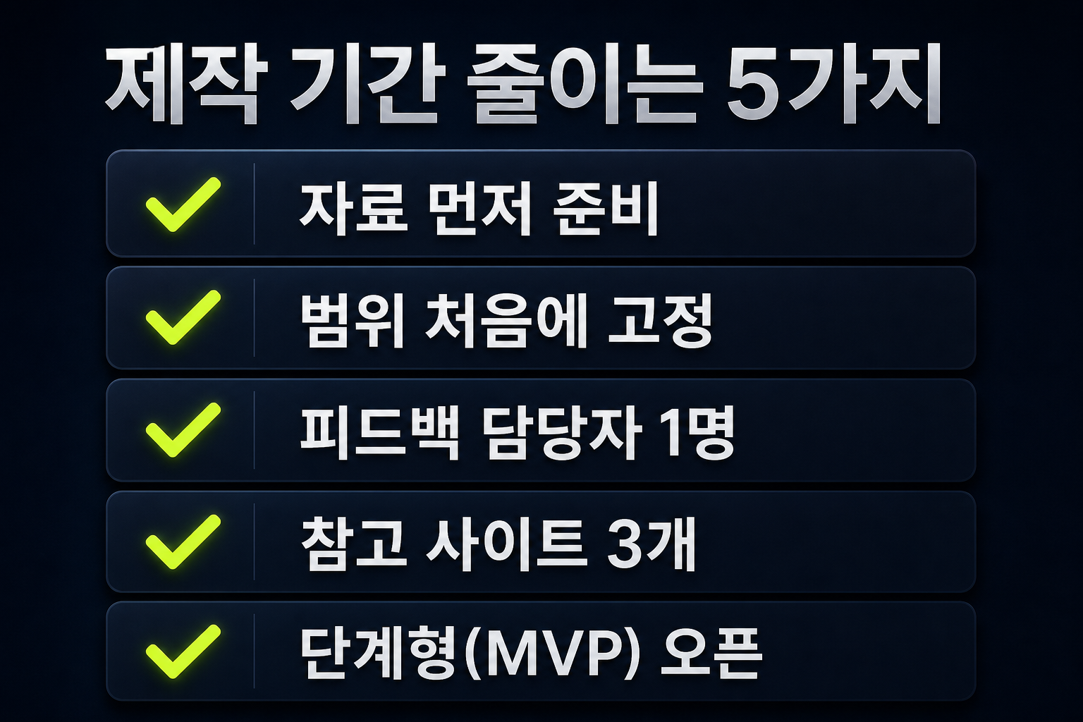 홈페이지 제작 기간 단축 체크리스트 5가지 도식